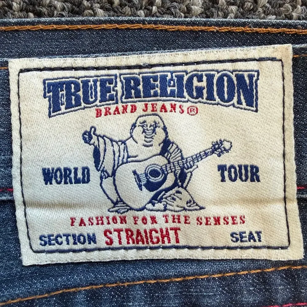 True Religion Straight Cut Denim Jeans Mens Faded Distressed Flap Pocket 40x33